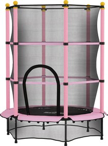 HOMCOM Trampolina dla Dzieci, Ø140 cm, z Siatką Bezpieczeństwa, do Użytku Wewnętrznego i Zewnętrznego, Stal, Tworzywo Sztuczne, Udźwig do 50 kg, Różowa