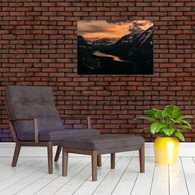 Obraz na szkle jeziora między górami (70x50 cm)