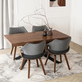 Krzesło Tapicerowane LUISE Szare/Orzech Welurowe Drewno Gięte Nowoczesne Loft