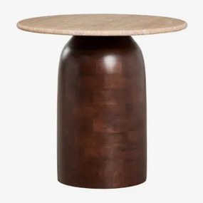 Stolik Nocny Ø40 Cm Alliser Brązowy Ciemny Drewno & Travertine - Sklum