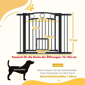 PawHut Bramka dla zwierząt regulowana 76-104 cm z drzwiczkami dla kota do schodów i drzwi czarna | Aosom PL