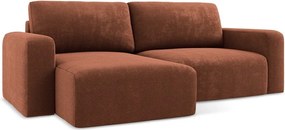 Rozkładany/ze schowkiem narożnik z tkaniny szenilowej (lewostronny/z szezlongiem) w kolorze terakoty Kona – Makamii