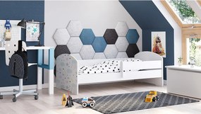 Łóżko dziecięce pojedyncze 160x80 cm LUK białe z barierką zabezpieczającą, materac w zestawie, trwała drewniana rama i modułowy montaż