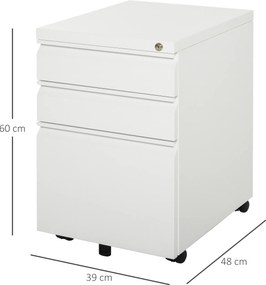 Vinsetto Szafka na dokumenty szafka biurowa kontener biurowy na kółkach z 3 szufladami stal biały