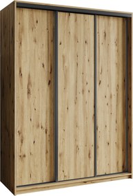 Szafa Przesuwna NISSE 150 cm Szafa Trzydrzwiowa z Szufladami Dąb Artisan / Czarne Profile