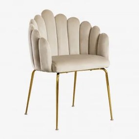 Krzesło Jadalniane Z Podłokietnikami Z Aksamitu Markina Beige Crema - Sklum