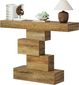 108 cm konsola w stylu rustykalnym, wąski drewniany stolik za sofą z geometryczną podstawą