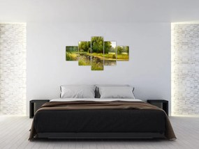 Obraz - Rzeka przy lesie, obraz olejny (125x70 cm)