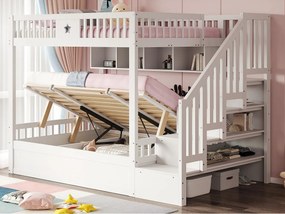 Łóżko piętrowe 140×200 cm - Łóżko z pojemnikiem pod spodem - Z drabinką bezpieczeństwa - Ze skrzynią przechowawczą - białe