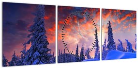 Obraz - Zimowy zmierzch (z zegarem) (90x30 cm)