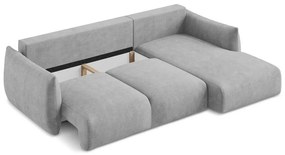 Jasnoszary rozkładany narożnik z tkaniny szenilowej (prawostronny/z szezlongiem) Leila – Makamii