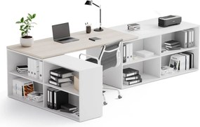 Biurko z przestrzenią do przechowywania BLOCK B02, 320x160 cm, biały/dąb naturalny