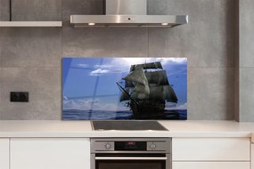 Szkło do Kuchni na Ścianę Statek wśród Morskich Chmurek