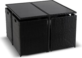 Zestaw Mebli Ogrodowych BONITO Czarny/Kremowy Fotele Pufy Stolik Technorattan Nowoczesny