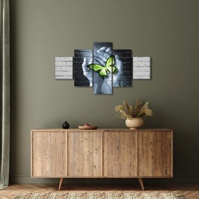 Obraz - Zielony motyl w ścianie (125x70 cm)