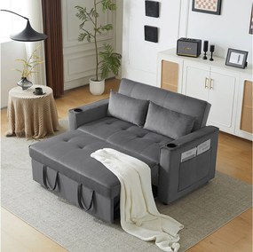 Sofá conversível, Sofá-cama dobrável de veludo - 137 x 76,5 x 86 cm - com função dormir - Cinza