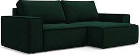 Narożnik prawostronny z funkcją spania - z tkaniny welwetowej - butelkowa zieleń - KIMO