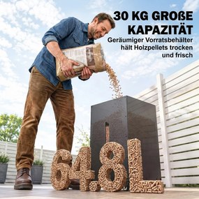 Outsunny Metalowy pojemnik na pellety z kółkami, 30 kg pojemnik na pellety, przechowywanie pelletu z sitkiem 4 wskaźniki poziomu 36,5 x 36,5 x 61,5 cm | Aosom PL