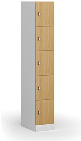 Szafka skrytkowa S1, 5 schowków, 1850 x 300 x 500 mm, zamek obrotowy, drzwi laminowane, buk