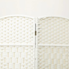 HOMCOM Parawan, 4-częściowa składana ścianka działowa, plecionka, drewno sosnowe, Biały