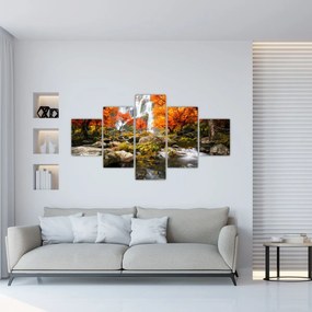 Obraz - Wodospady w jesiennym krajobrazie, pomarańczowy (125x70 cm)
