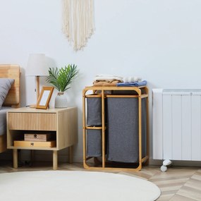 HOMCOM Kosz na Pranie z Bambusa 3 Wyjmowane Kosze Naturalny Szary 50x32x697cm | Aosom PL