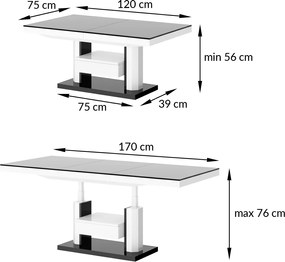 Nowoczesny ławostół z półką i szufladą Quadro Max Hubertus marmur/czarny