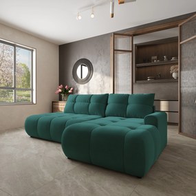 Masseno Narożnik FLUMA z funkcją spania i pojemnikiem na pościel Narozniki L, Rozkładana sofa - Lazurowy, CASTEL 75