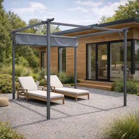 Pergola ogrodowa metalowa 3x3m z rozsuwanym dachem XT-3307, grafitowa