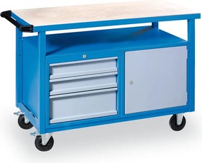 Stół warsztatowy mobilny GD, 3 szuflady, 1 szafka, 1190 x 600 x 850 mm, szary