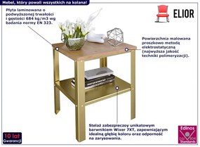 Stolik kawowy z półką pod blatem złoty + dąb lancelot Izelox