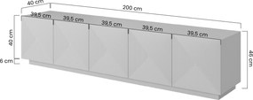 Szafka RTV Asha 200 cm pięciodrzwiowa z ryflowanym frontem - kaszmir