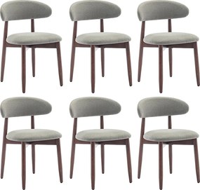 Zestaw 6 krzeseł do jadalni beżowych SMARTUE – Nogi z litego drewna, zakrzywione oparcie, siedzisko z tkaniny