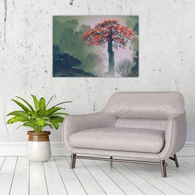 Obraz na szkle samotnego czerwonego drzewa (70x50 cm)