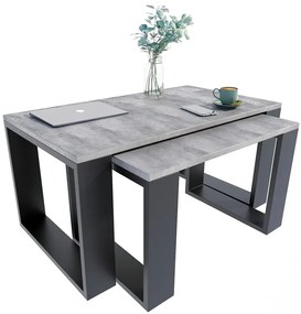 Komplet Dwóch Nowoczesnych Stolików Kawowych Beton + Czarny R5-N57