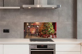 Panel szklany do Kuchni Wieczór przy Kominku i Choince