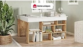 Biurko narożne ze schowkami - Kolor: Biały i naturalny - LILEUL