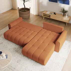 Masseno Narożnik FRIGA z funkcją spania i pojemnikiem na pościel Narozniki L, Rozkładana sofa - Miedziany, ARAGON 56