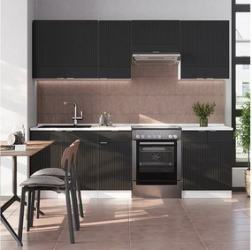 Aneks kuchenny czarny w paski/biały 240x60x81.6 fame-line