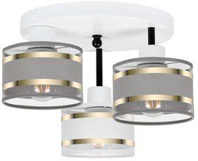 Lampa sufitowa biała trzypunktowa z szaro-białymi abażurami T-3030WE-G