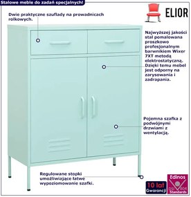 Miętowa stalowa szafka z 2 szufladami - Dova 3X
