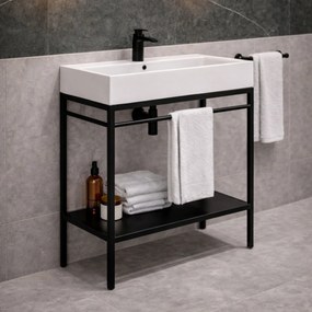 Zestaw umywalka z konglomeratu NAVI 70 x 45 cm + stojąca konsola NAVI Step | Różne kolory | Różne rozmiary : Kolor - Czarny, Otwory na baterię - Bez otworów, Rozmiar - 100 x 45 cm