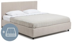 Beżowe tapicerowane łóżko dwuosobowe ze schowkiem z materacem i stelażem 160x200 cm Myra Slim Line – Bonami Selection