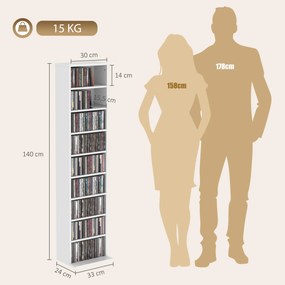 HOMCOM Regał na płyty CD/DVD, 9 poziomów, wąski regał stojący z 6 regulowanymi półkami, dla 260 płyt CD, Biały | Aosom PL