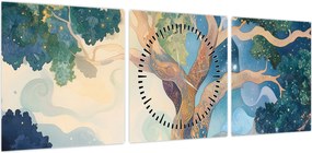 Obraz – Kosmiczne drzewo (z zegarem) (90x30 cm)