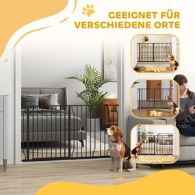 PawHut Bramka Ochronna dla Psów z Systemem Dwustronnego Otwierania, Zamocowanie Ścienne z Przyciskiem, Regulowana od 75 do 145 cm