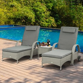 Outsunny Zestaw leżaków ogrodowych z technorattanu ze stolikiem, meble ogrodowe z poduszkami, 4 kolory