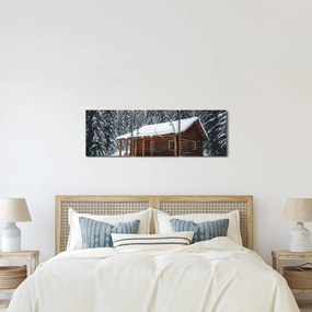 Obraz - Pokryta śniegiem chata (z zegarem) (90x30 cm)