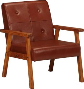 Współczesny Brązowy Fotel z Prawdziwej Skóry z Ramą z Drewna Akacjowego - Komfort i Elegancja