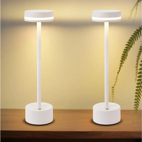 Lampa stołowa LED NETTLIFE, zasilana bateryjnie, bezprzewodowa, ściemnialna, ładowana przez USB-C, sterowanie dotykowe, do sypialni i jadalni (biała, 2 sztuki)